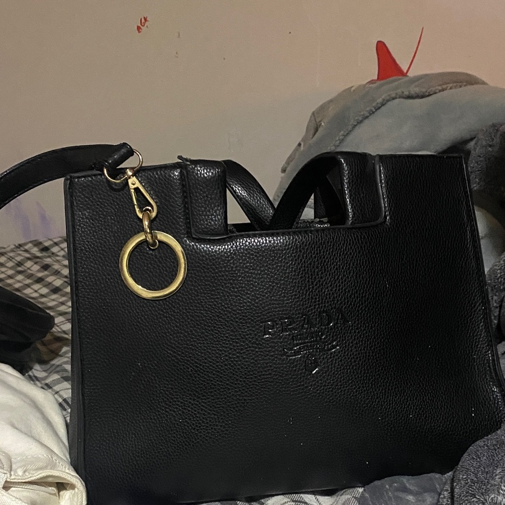 Prada Black Leather Tote with Gold Accent